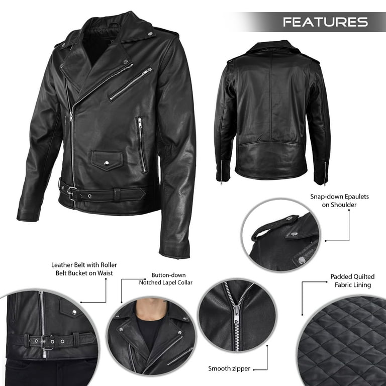 Touch&Torn Men's Motorcycle Leather Jacket Genuine Cow Hide Touch&Torn Men's Motorcycle Leather Jacket Genuine Cow Hide