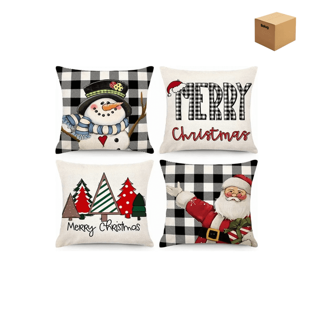 "4 Cojines Navideños Funda De Cojin Almohada Navideña 45x45cm Belug, Multicolor "