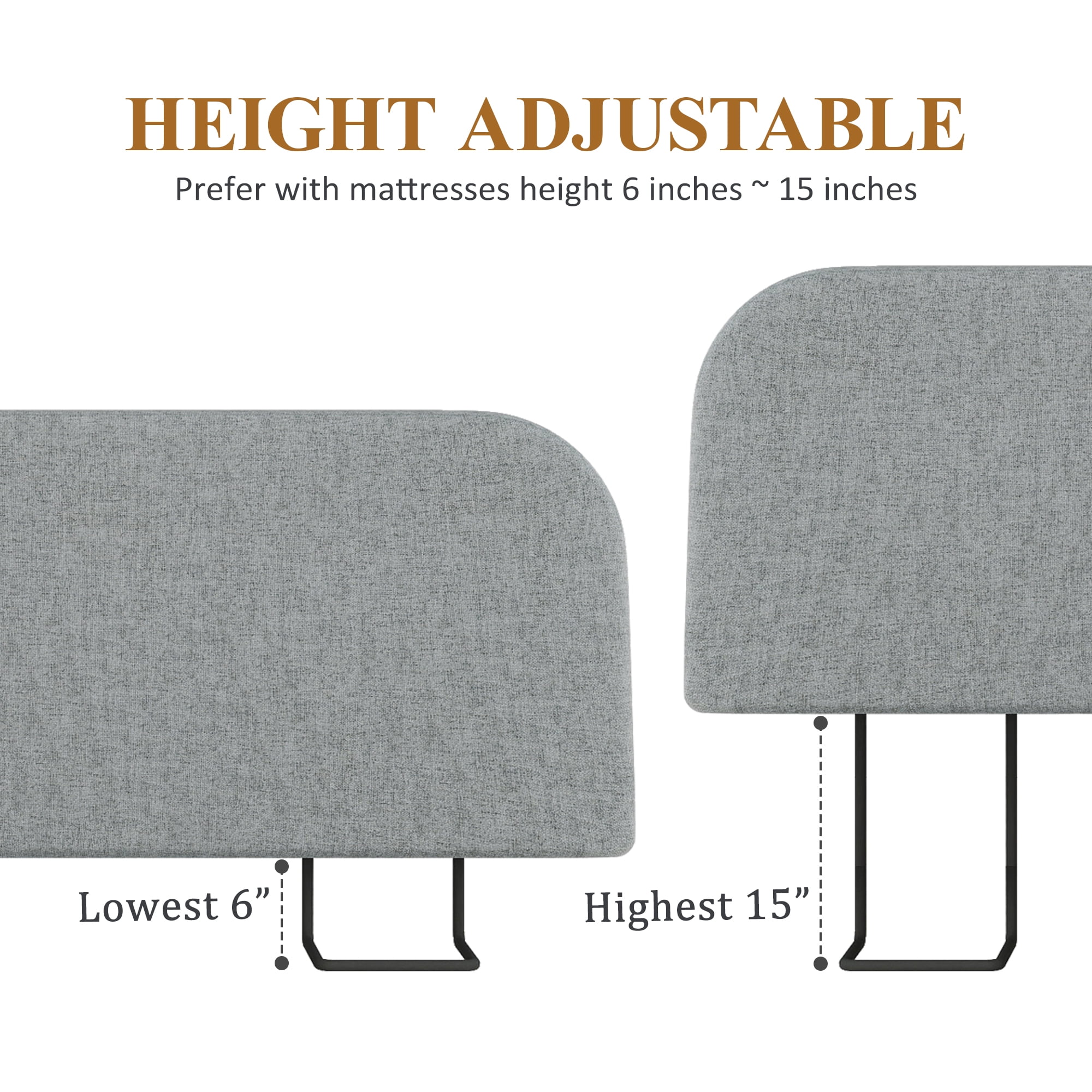 Furpopup Twin Size Headboard Only No-Assembly Upholstered Headboard, Twin Size Linen Fabric Modern Style Headboards Extra-Thick- Dark Gray