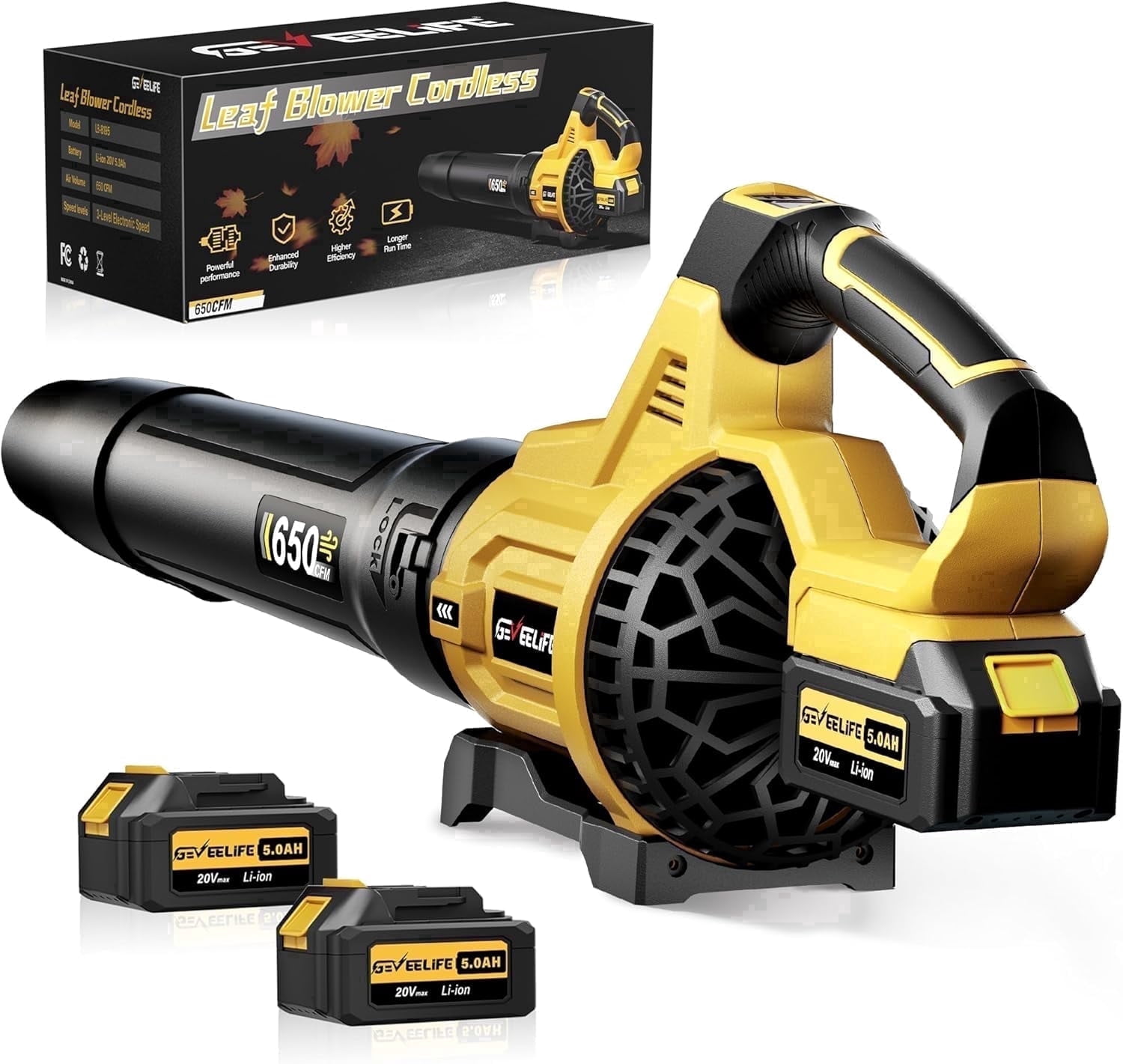 GEVEELIFE Cordless Leaf Blower, 650 CFM, 3 Speed, 20V photo 1