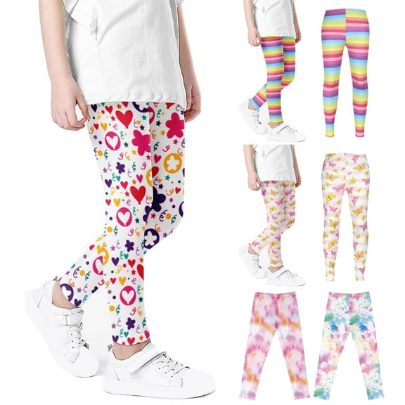 Jinhomg Leggings for Girls Soft Lightweight Printed Leggings Kids Girls Stretchy Athletic Leggings Pants Multicolor (3-8 Years)
