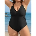 thumbnail image 6 of Asoul Plus Size Swimsuit for Women Scalloped Tummy Control One Piece Bathing Suits Ruched V Neck Swimwear, 6 of 7