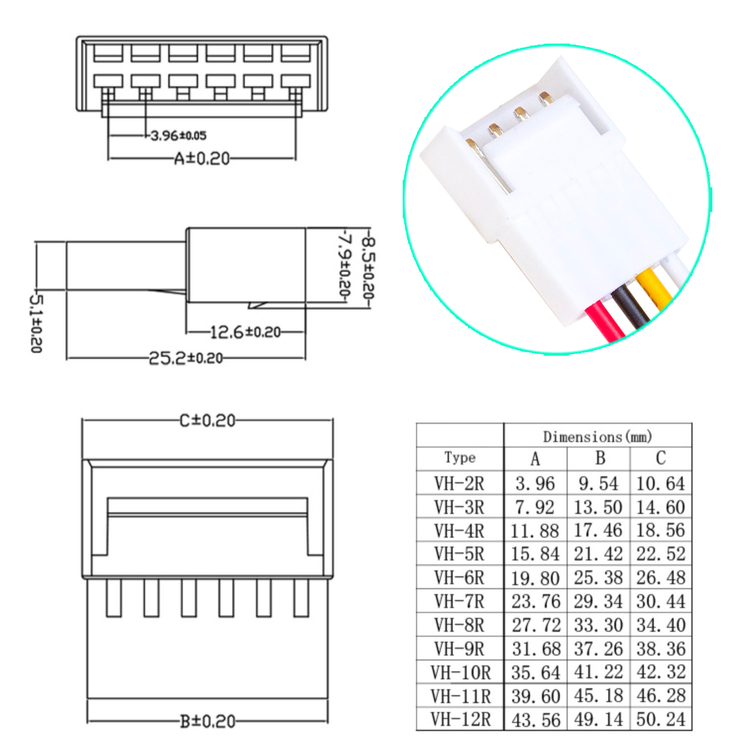 Keszoox JST VH 3.96mm Male Female Cable Connector Kit 20AWG Premium Pre-Crimped Cables
