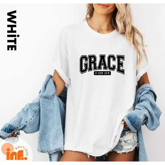 Velto Grace Bible Verse Shirt, 2 Corinthians 12:9 , Fall Christian T-Shirt, Faith Based Tee, Retro Jesus Shirt, Bible Verse Grace Shirt All Size S-5XL