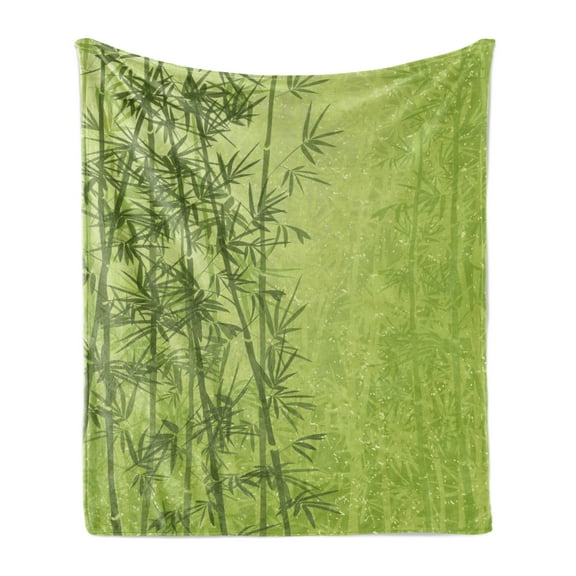 Exotic Soft Flannel Fleece Throw Blanket, Tropical Forest Rainforest Jungle Paradise Ecology Feng Shui Spa, Cozy Plush for Indoor and Outdoor Use, 50" x 70", Green Fern Green, by Ambesonne