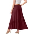 thumbnail image 4 of Women's Boho Flowy Maxi Skirt with Side Pockets and Tiered Ruffle Hem, Lightweight Breathable Fabric for All Day Comfort Wine M, 4 of 4