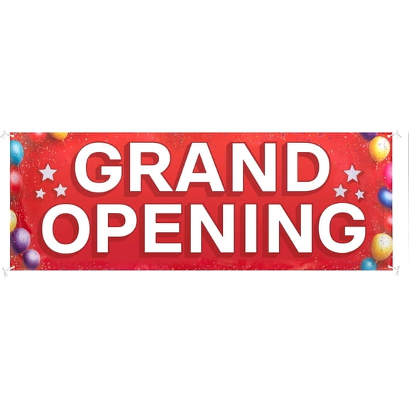 Grand Opening Banner, 3' x 8' Now Open Sign for Business, Shop, Polyester Banner with Grommets, Rope Included for Easy Installation
