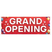 Grand Opening Banner, 3' x 8' Now Open Sign for Business, Shop, Polyester Banner with Grommets, Rope Included for Easy Installation