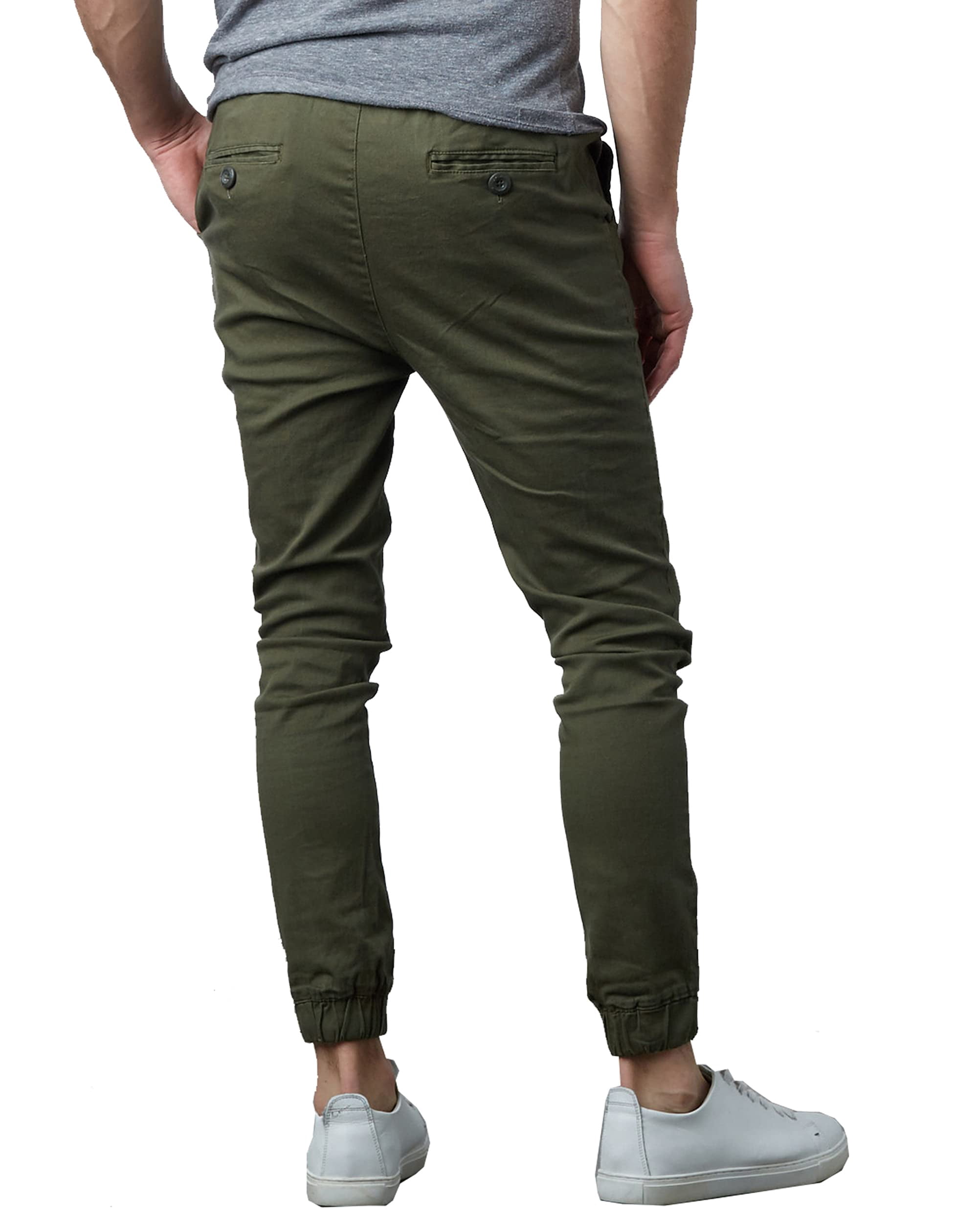 Galaxy Mens Basic Stretch Twill Casual Jogger Pants, Green, X-Large