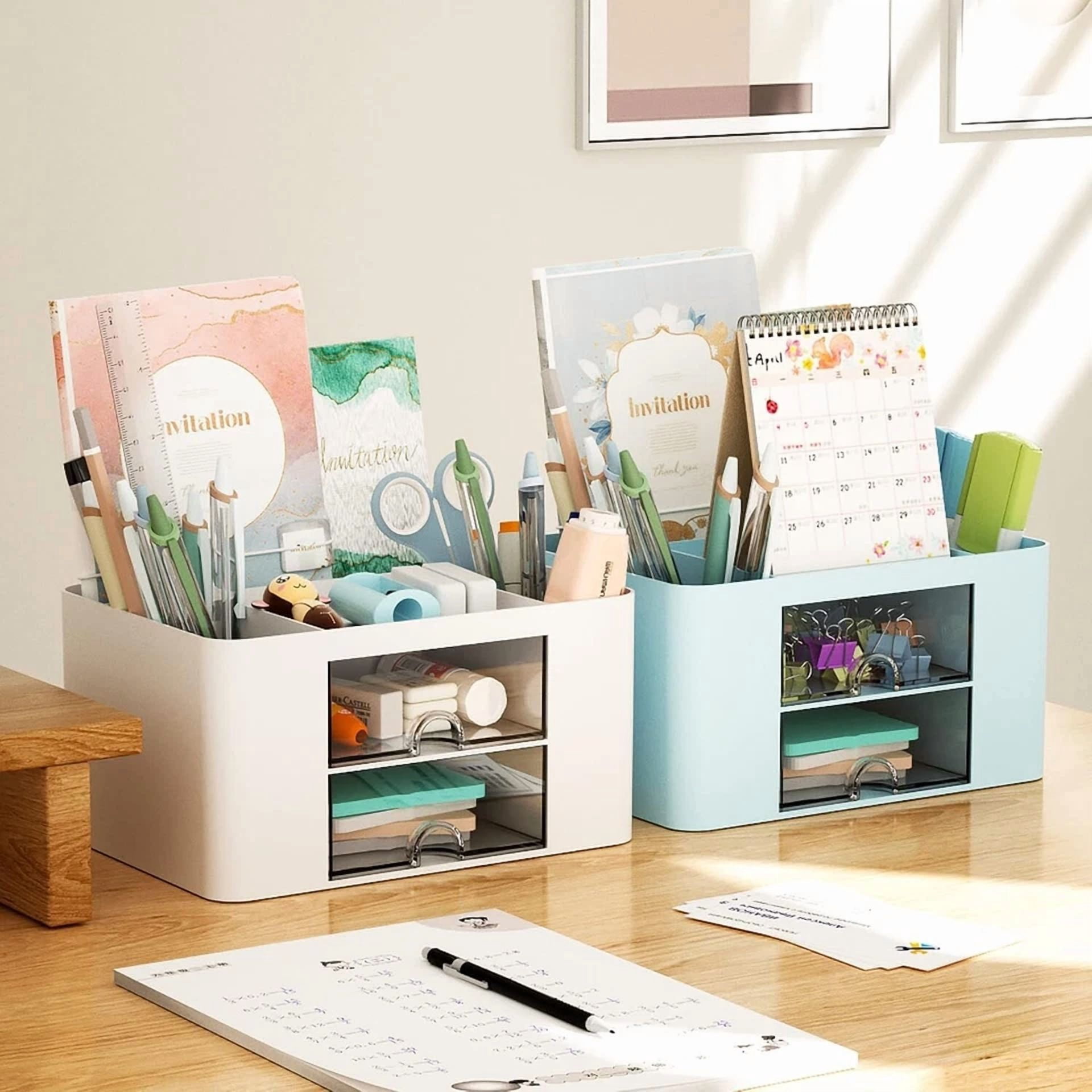 Desk Organizers And Accessories With 5 Compartments + Drawer For Office & Home