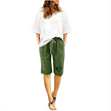 

LIBRCLO Womens Cotton Linen Cargo Shorts Print Casual Summer Pajama Shorts