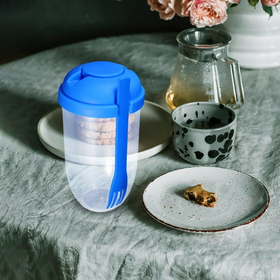 OUNONA Salad Shaker Cup With Fork Portable Breakfast Lunch Snacks Mason Jar Container Leak-Proof Vegetable And Fruit Salad Dressing Jar Food Dressing Cup Blue