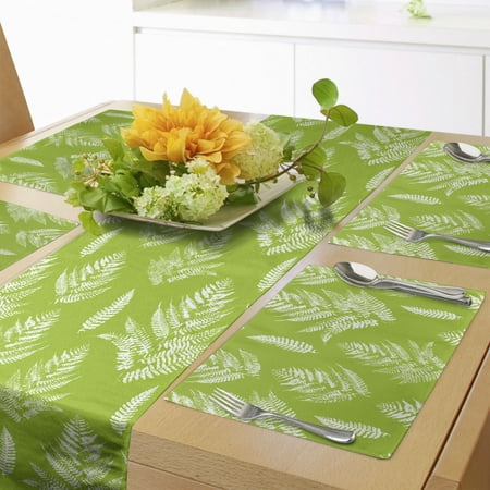 

Leaves Table Runner & Placemats Simplistic Layout of Fern Leaves with Paint Stains Grunge Monochrome Design Set for Dining Table Placemat 4 pcs + Runner 16 x72 Lime Green White by Ambesonne