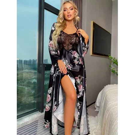 

Women‘s Kimono Robe Long Floral Print Kimono Nightgown