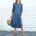 thumbnail image 4 of Robe Boutonnée pour Femmes Élégante Couleur Unie Robe de Travail Quotidienne (Bleu Clair L), 4 of 9