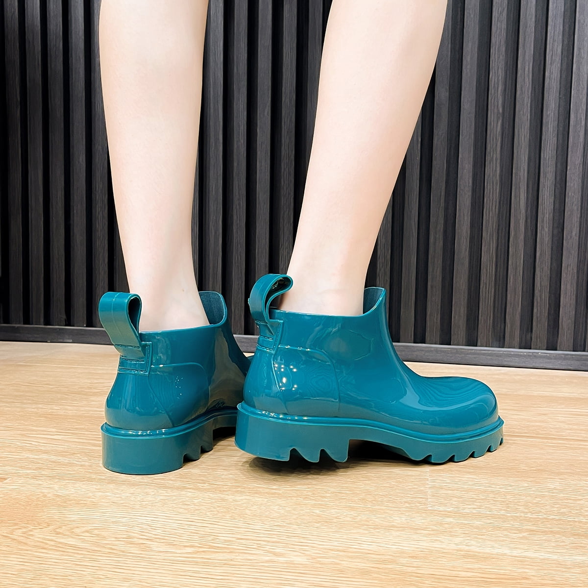 AUXDIQ Short Rain Boots Women Waterproof Ankle Garden Shoess Rubber Chelsea Boots, Blue, 10 US