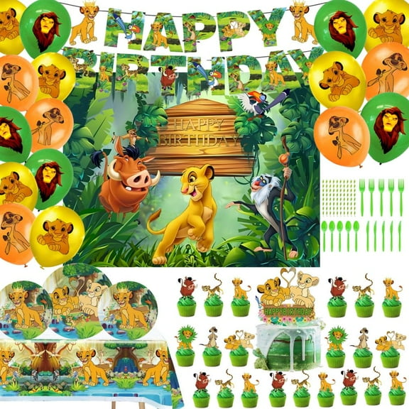 The Lion King Birthday Party Decorations Set for - Simba Theme Birthday Party Supplies Include Balloons, Banner, Cake Topper & Cupcake Toppers for kids