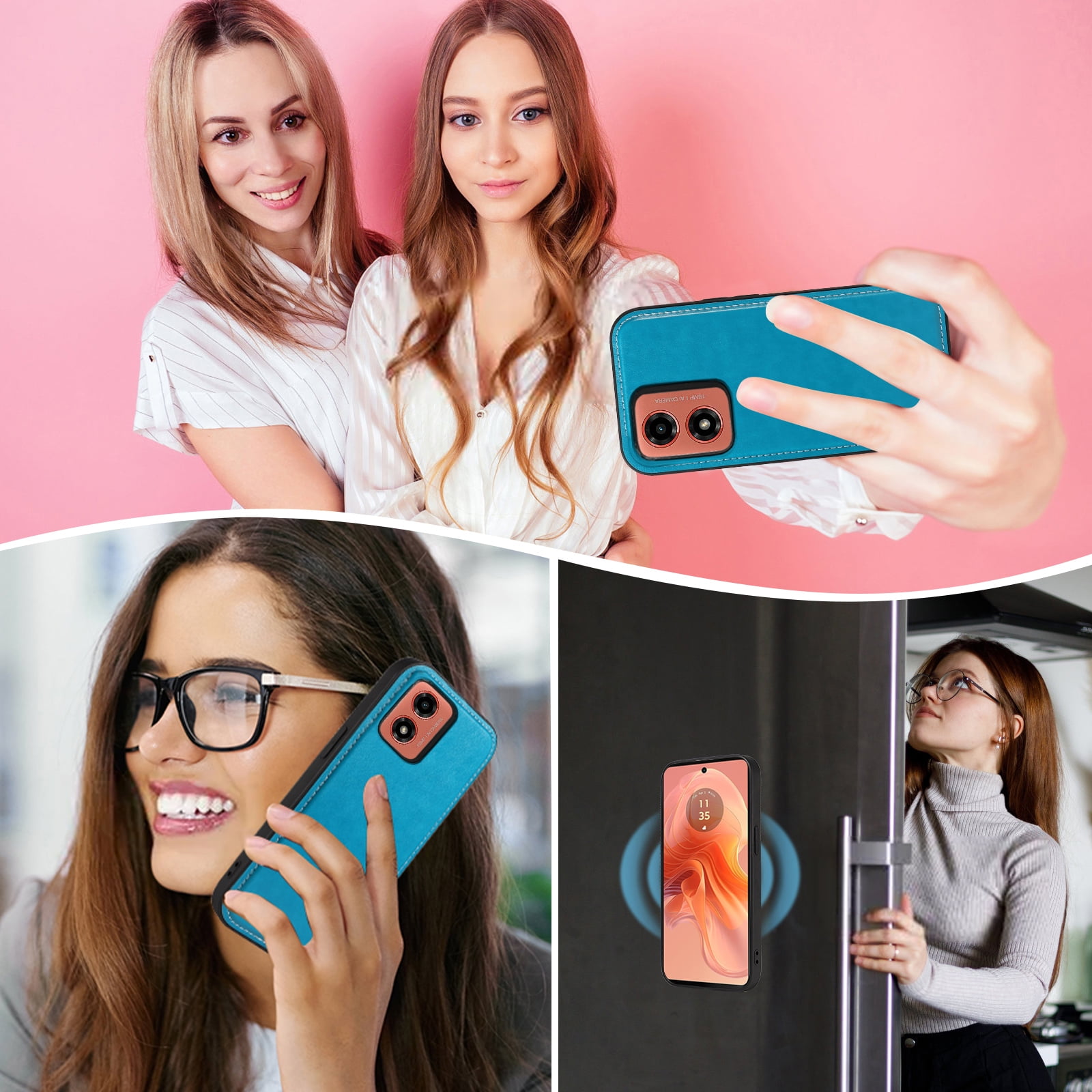 Asuwish Detachable Magnetic Zipper Wallet Phone Case with Flower Pattern and Screen Protector for Motorola Moto G04/G04S/G24/E14, Blue