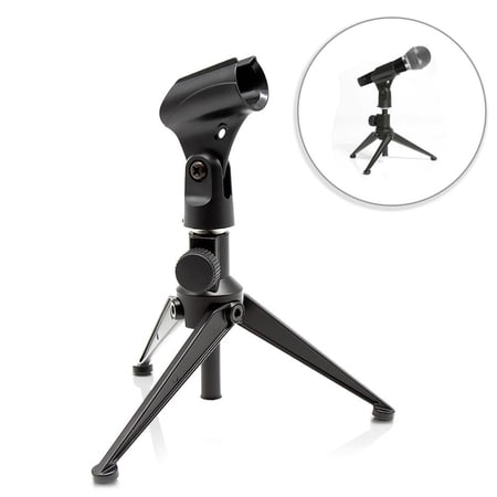 Pyle Desktop Tripod Microphone Stand - Adjustable Height 4.7 to 8.7 Inch High W/ Clutch Support