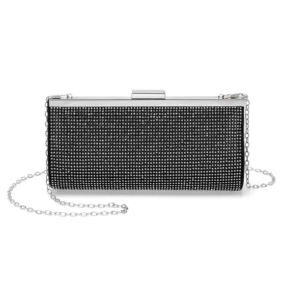 Uxcell Evening Bags Clutch Purses for Women Formal, Crystal Rhinestone Purse Handbag Crossbody Bag with Chain Shoulder Bag Sparkly for Wedding Guest Party Cocktail Black