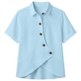 thumbnail image 4 of DHFJKG Women Asymmetrical Button Up Shirts Casual Solid Color Loose Fit Short Sleeve Irregular Hem Shirts Summer Stylish Tops, 4 of 4