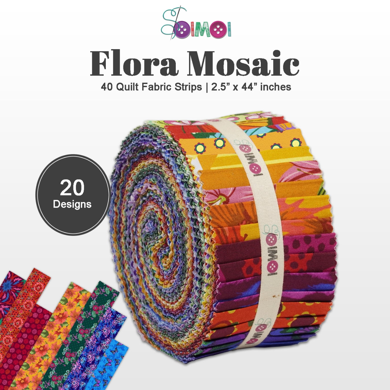 Soimoi Jelly Roll Fabrics for Quilting 40 Strip 2.5" Cotton Strips Bundles, Perfect Quilting Fabric for Craft Project, Precut Quilt Fabirc, Cotton Strips for Home Decor, Blanket, Rugs - Flora Mosaic
