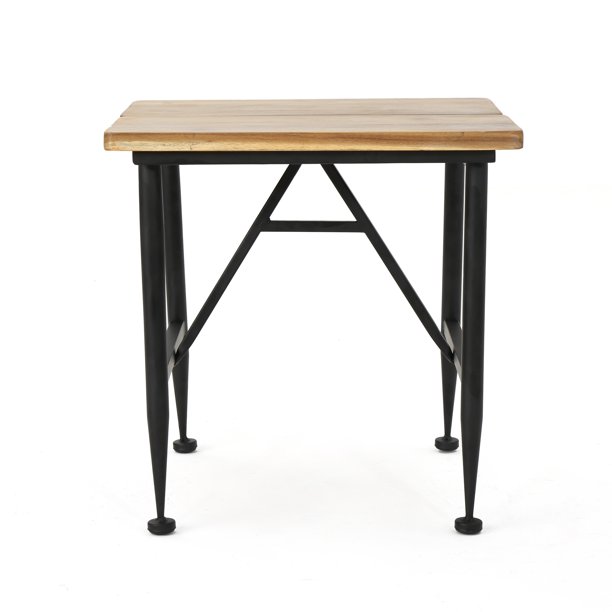 Ophelia Outdoor Industrial Acacia Wood Accent Table with Black Iron