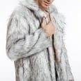 thumbnail image 4 of Winter Jackets for Men, Men's Winter Faux Fox-Fur' Coat Turn-Down Collar Long Jackets Warm OverCoat, 4 of 9