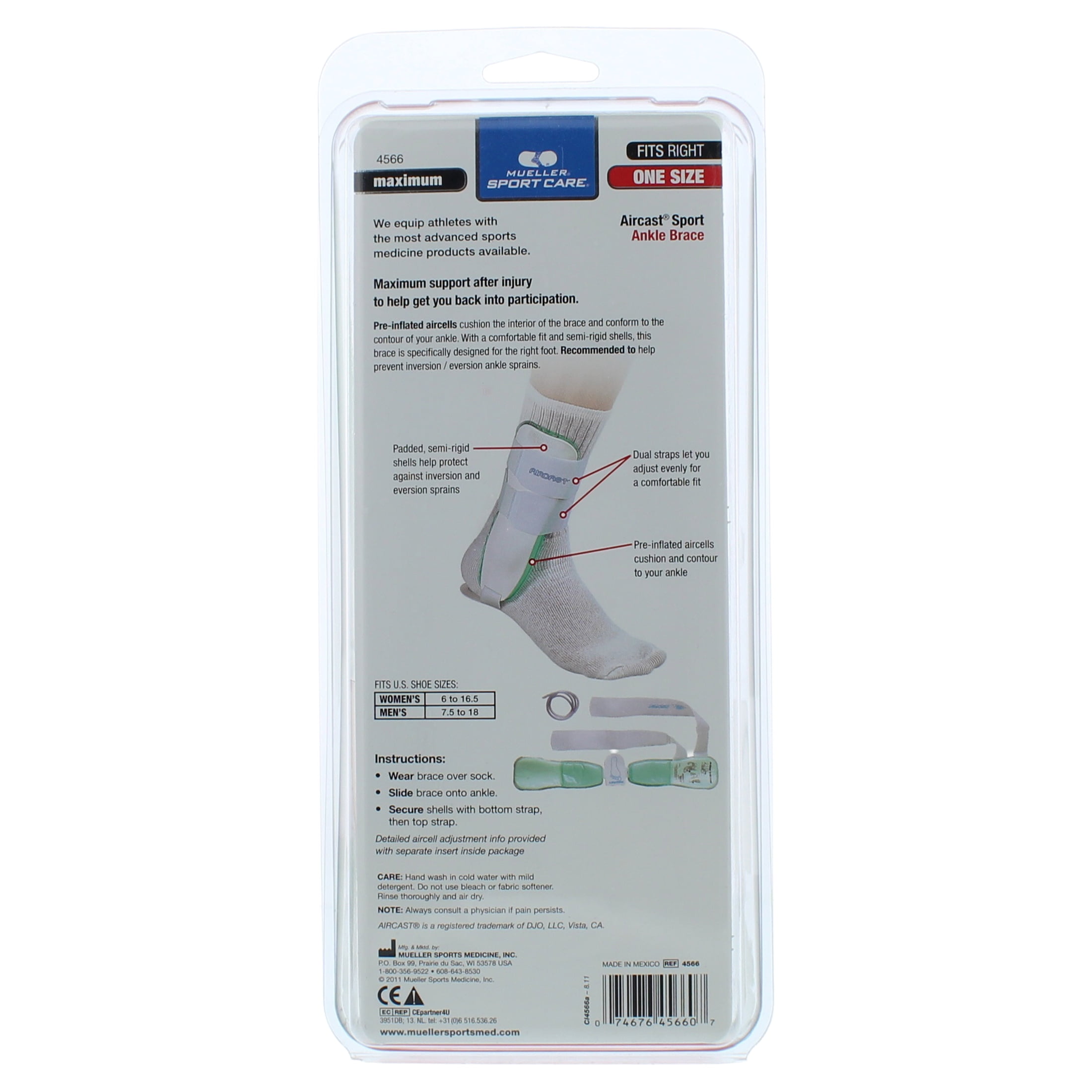 Mueller Aircast Sport Ankle Support Brace - Right Foot - White/Green
