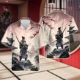 thumbnail image 3 of Camisas de guerrero japonés con estampado 3D para hombre, camisas playeras con gráficos de samurái, blusas de manga corta abotonadas a la moda para hombre, 3 of 5