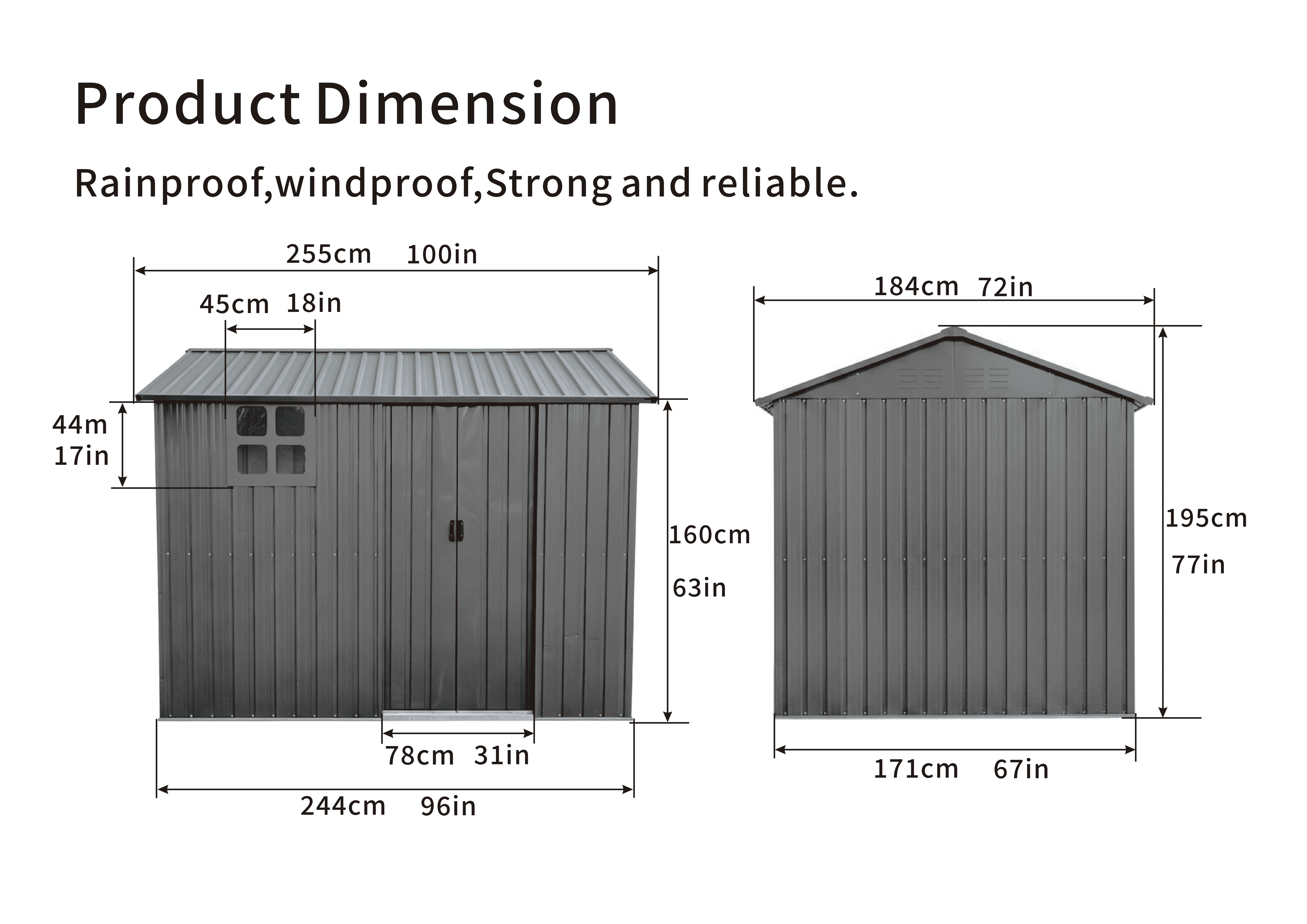 Mintazer 8×6ft Metal Outdoor Storage Shed with Lockable Sliding Doors & Window, Weatherproof Garden Tool Shed, Gray