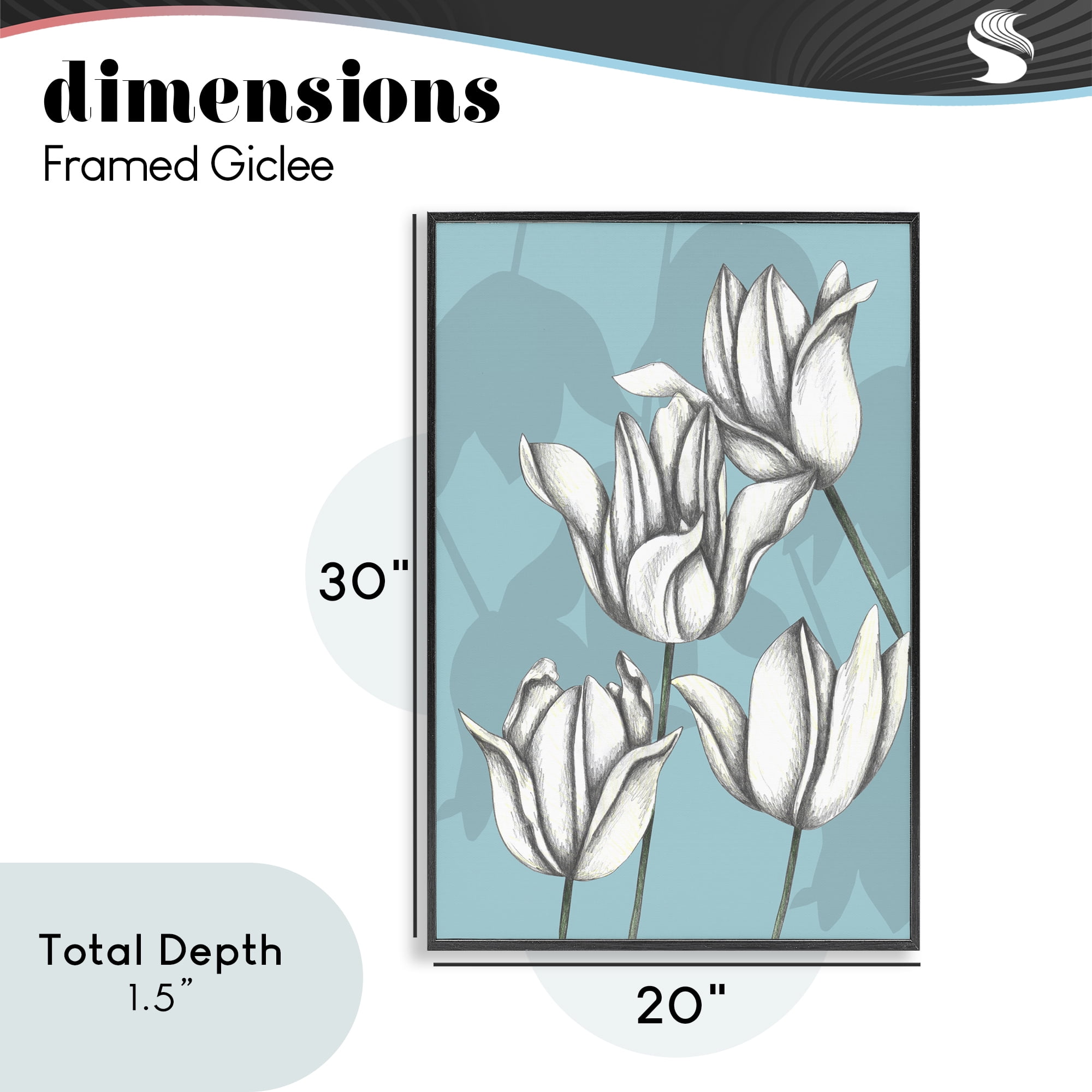Sketched Tulips Keep Growing Black Framed Giclee Art, design by Cecilia Battaini