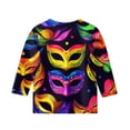 thumbnail image 4 of Girls Mardigras Shirt New Orleans Tops Toddler Kids 3/4 Sleeve Sequin Mask Outfits Tee, 4 of 4