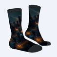 thumbnail image 2 of Four Seasons Universal Socks (2 Pairs) - Unisex Trendy Mixed Color Socks with Vibrant Urban Cityscape Design Nighttime Skyscrapers & Glowing Lights, 2 of 5