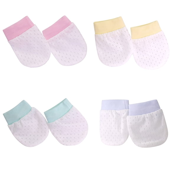 Binhe 4Pair Baby Cotton Gloves No Scratch Mittens for 0-6 Months Boys Girls with Soft Cotton No Scratch Mittens for Solid Color