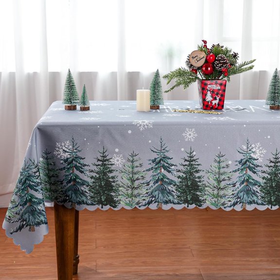 Christmas Tablecloth, for Home Winter Holiday Party Decorations, 60 x 84 inch, Polyester