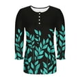 thumbnail image 6 of Tops for Women Plus Size 3/4 Sleeves Printed Button-up T-shirt Round Neck Top Shirt Black XXL, 6 of 6