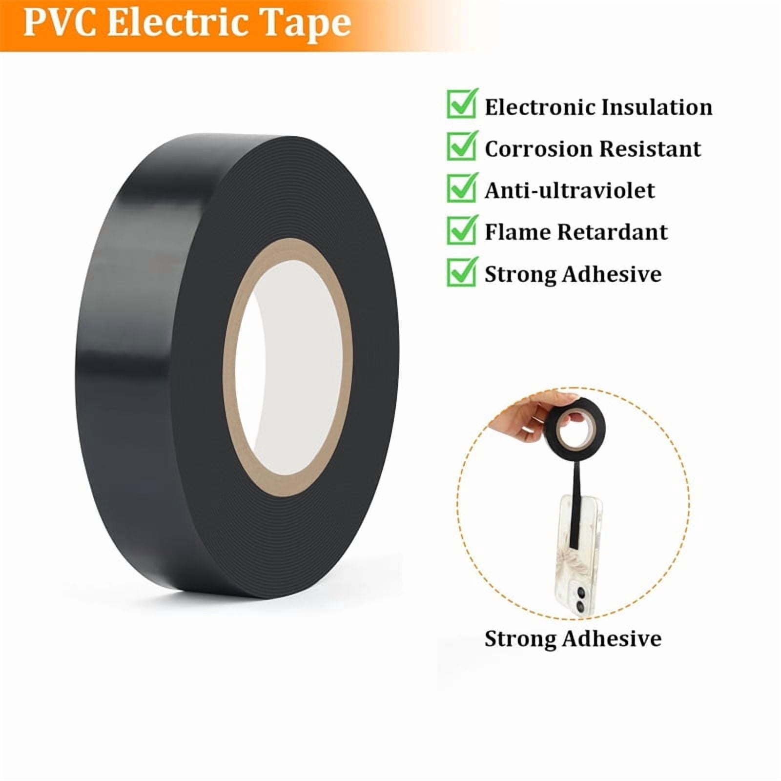 Electrical Insulation Tape 33ft Waterproof Strong Adhesive Vinyl Electrical Tape for Wire Wrapping and Cable Protection 1/3/6 Rolls
