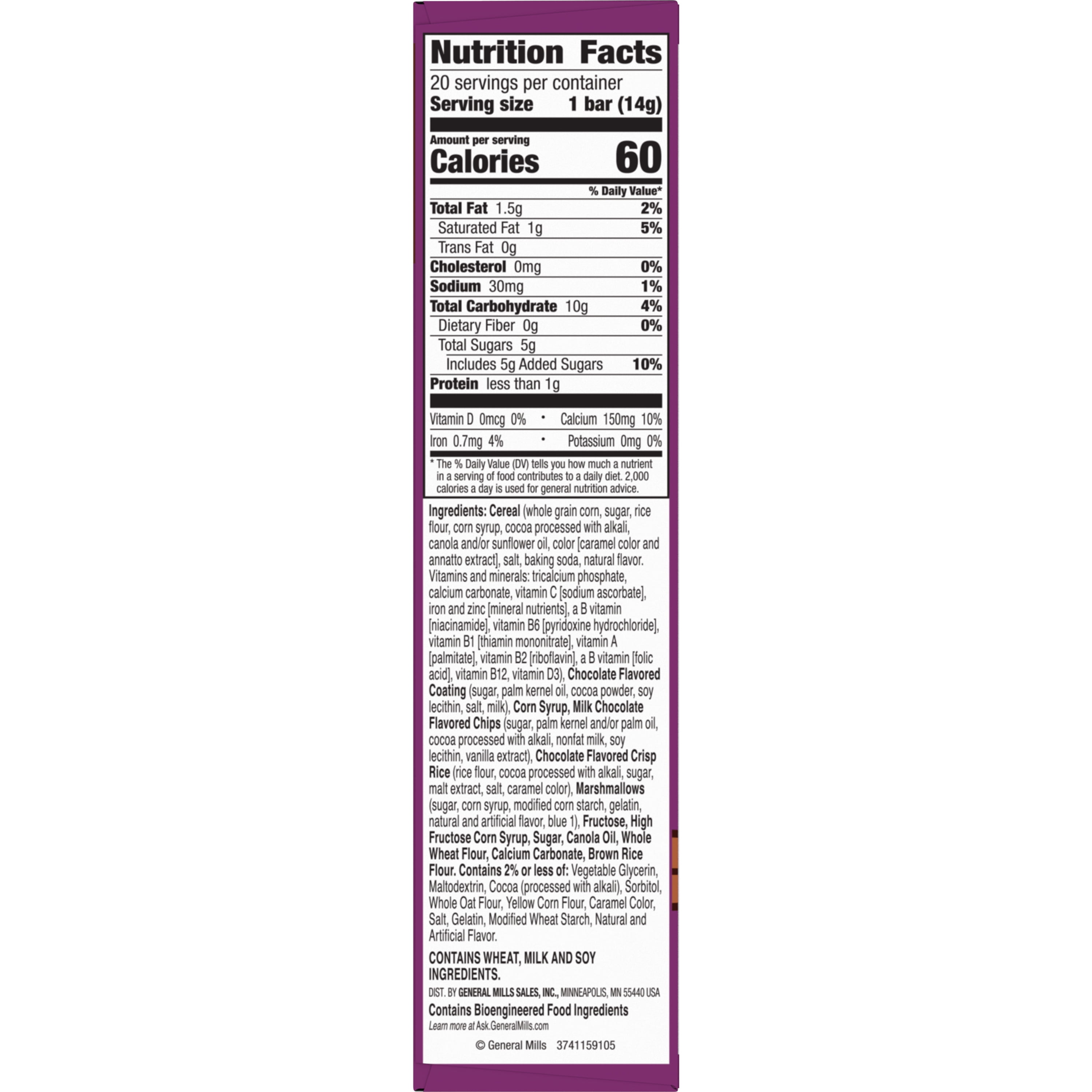 Count Chocula Mini Treat Bars with Marshmallows, Halloween Kids Snacks, 20 Ct, 10 oz
