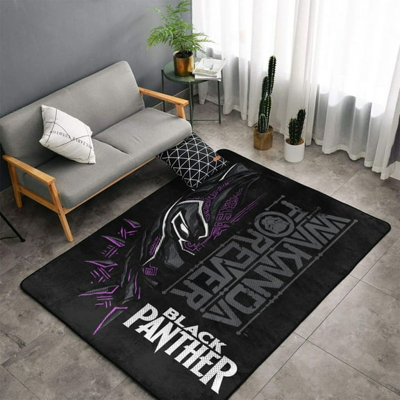 Area Rug Black Panther Living Room Carpet Bedroom 5x3 Feet Rug Flannel Children Crawling Non-Slip Floor Mat For Kids Playroom Garden Entry Home Decor 60x39 Inch