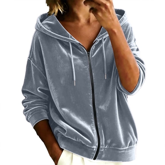 Fengactive Womens Velour Zip Up Hoodie Drawstring Long Sleeve Relaxed Fit Casual Pullover Fall Winter Jacket