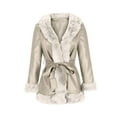 thumbnail image 3 of Qetyuw Winter Coats for Women Faux Fur Collar Long Sleeve Jacket Loose Fit Casual Warm Coat with Belted, 3 of 5