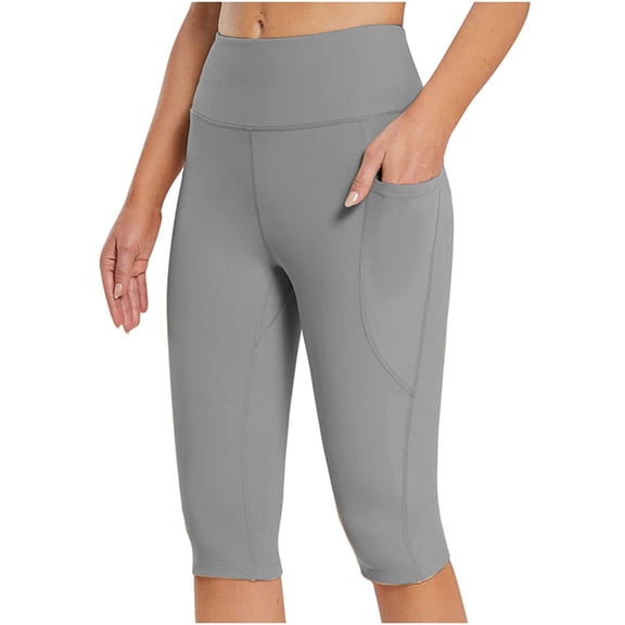 Yoga Pants Women Knee Length Leggings with Pockets, Casual Yoga Workout Pants Workout Clothes for Women