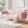 thumbnail image 2 of Leumius 70" Loveseat Sofa,Convertible Futon Sofa Bed Velvet Sleeper Sofa Bed with Throw Pillow & Gold Metal Legs,2-Seat Loveseat for Living Room,Bedroom,Office,Pink, 2 of 8