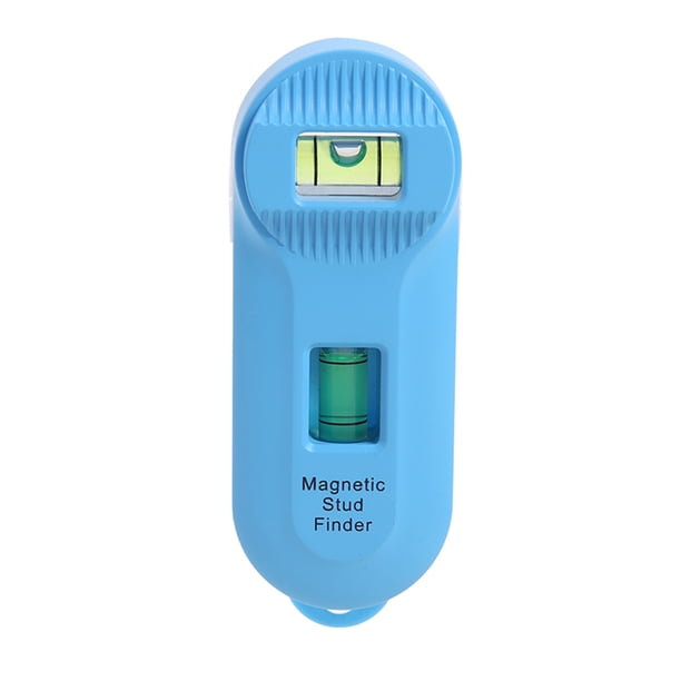 Detector magnético de pernos azul, compacto y ergonómico para localizar clavos y tornillos en paredes de yeso y madera. Ideal para colgar estantes, cuadros y objetos pesados con facilidad y
