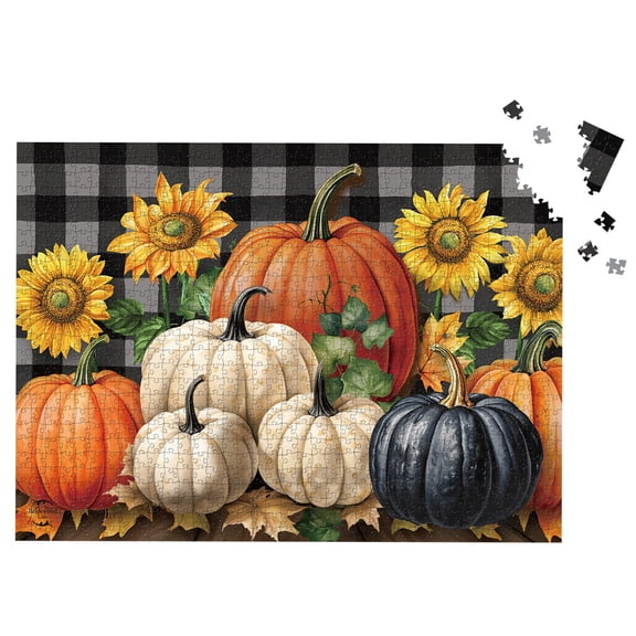 Briarwood Lane Jigsaw Puzzle 1000 Pieces Adult Finished Size 29.5x19.68 Fall Checkered Pumpkins For Game Night