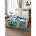 thumbnail image 2 of Nautical Octopus California King Size Flat Sheet, Wrinkleproof & Fadeproof Cooling Flat Bed Sheet Only, Coastal Vintage Coral Starfish Ocean Breathable Soft Bedding Top Sheets 108 x 98 Inches, 2 of 8
