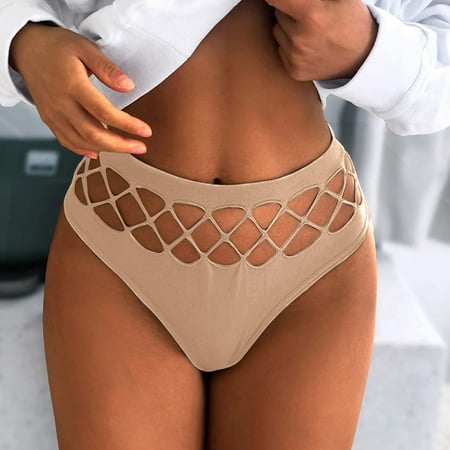 

UoCefik Women s Briefs High Waisted Underwear Breathable Hollow Out Panties Khaki M