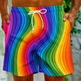 thumbnail image 6 of Penkiiy Men Casual Beach Shorts Rainbow Print Drawstring Shorts with Pockets Elastic Waist Lightweight Breathable Cozy Shorts S Multicolor, 6 of 9