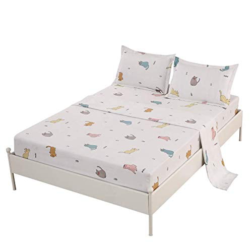 Sdiii 4pcs Cute Cat Bedding Sheet Sets, Cute Bed Sheets Sets